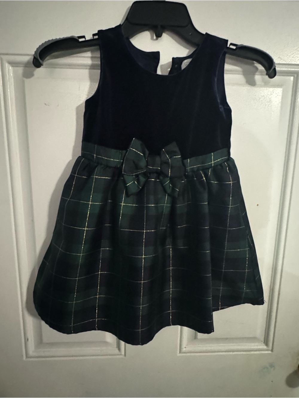 The Children's Place Navy Velvet & Green Plaid Bow-Hem Party Dress